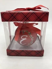 New Living Quarters Monogram Themed Red Glass Ornament “E”