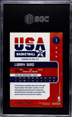 2010 Panini Hall Of Fame USA Dream Team #1 Larry Bird SGC 10 GEM MINT # 130/349 - Bild 2 von 2