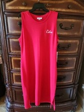 Calvin Klein Women XL RED Sleeveless Bleached Logo T-Shirt Tank Midi Dress NWT