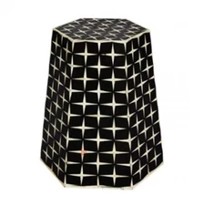 Handmade Bone Inlay Hexagonal Shaped Geometric Pattern Stool for home and office