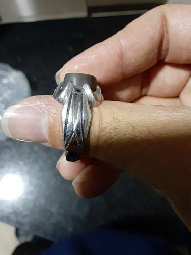 HeavyThick Sterling Silver ( 950 ) Men Ring (ENGRAVED BLACK JADE STONE) يشم أسود - Picture 9 of 24