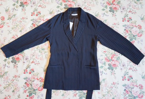 NWT Mango MNG Pinstripe Belted Suit Blazer Navy, Size 36, UK 8, US 4 Zara Rouje - Picture 7 of 10
