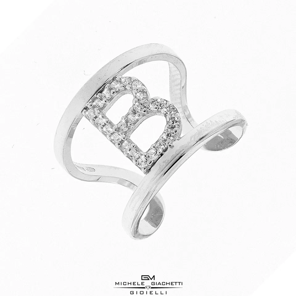 ANELLO FASCIA ARGENTO 925 ‰ DORATO/RODIATO INIZIALE A-Z ZIRCONI INIZIALI - Immagine 2 di 4