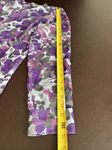 Blusa floral transparente con botones Covington púrpura y verde para mujer XL - Imagen 8 de 12