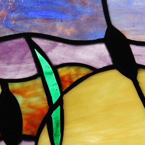 Sunset and Cattails Stained Glass Hanging Window Panel Suncatcher 8x14in - Picture 7 of 8