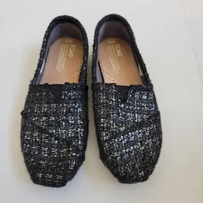Tom's Slip Ons Black and Silver Glitter flats Ladies Size 6.5