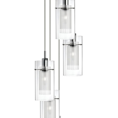 Lampadario Contemporaneo Duo 1 Acciaio Argento Vetro Cromo 5 Luci E14 - Foto 3 di 3