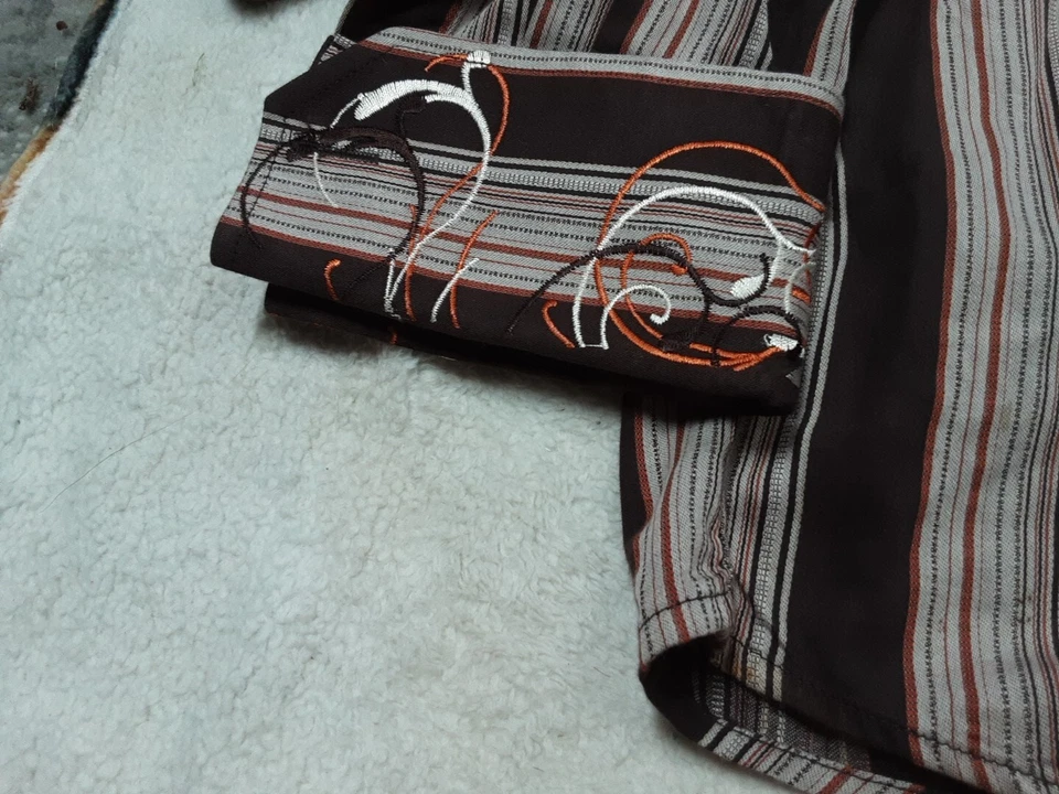 Camisa Jeans Knockout Manga Larga Bordada Marrón Country 2XL Puños Franceses Leer Foto 3 de 4