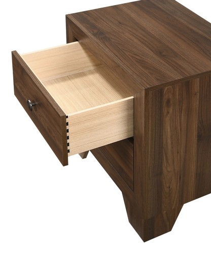 Contemporary Queen Size 4Pc Bed Dresser Mirror Nightstand Set Brown Furniture - Picture 6 of 7