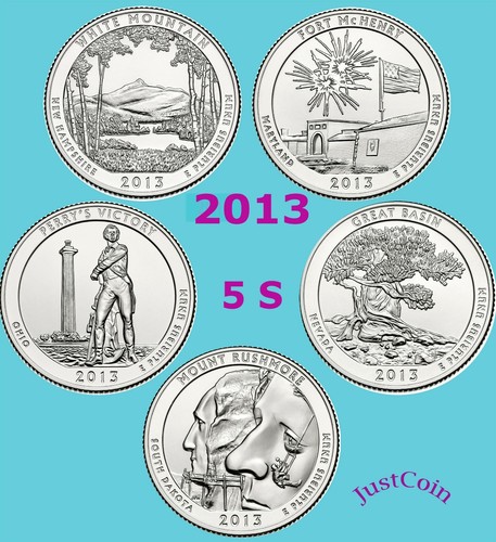 2013-S NATIONAL PARKS QUARTERS FIVE QUARTERS SET UNCIRCULATED FROM MINT ROLLS - Bild 1 von 6