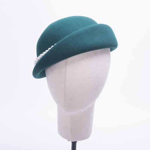 Cappello donna elegante perla stile vintage lana feltro berretto derby matrimonio chiesa - Foto 8 di 22