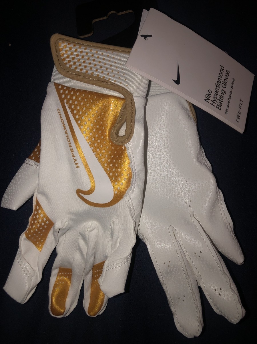 Nike Hyperdiamond Batting Gloves Gold/White Womens Size Medium