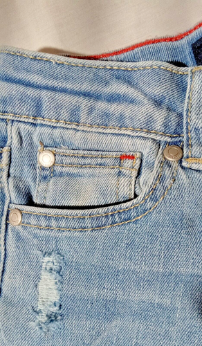 Kids Tommy Hilfiger Blue Distressed Size 7 Cuffed Blue Jeans - Picture 5 of 6
