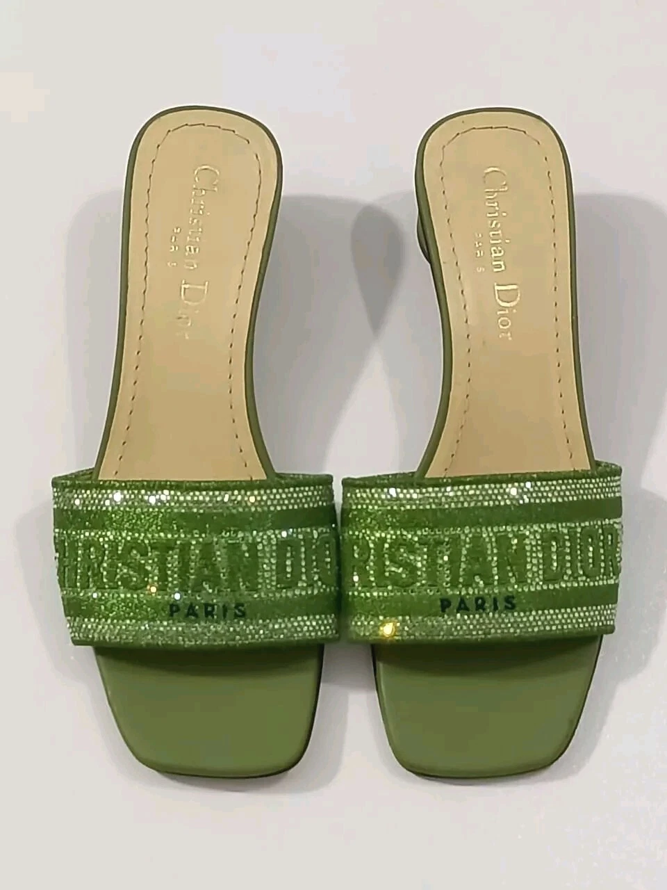 SANDALES DIOR VERT LOGO TOILE BRODÉE DWAY SLIDES TAILLE, EU36, US6
