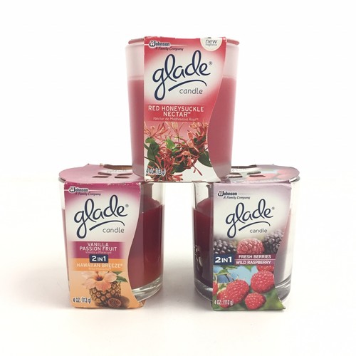Glade Candle 4 Oz Lot Of 3 - Honeysuckle, 2-In-1 Vanilla/Hawaiian, 2-In-1 Berry