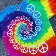 2010 Liquid Blue Peace Graphic Tie Dye Tee - Size Large