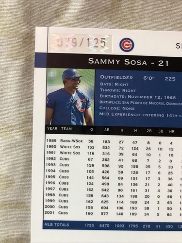 Nice 2002 Fleer Premium Sammy Sosa Star Rubies #SR 90 . #79/125 Made - Picture 20 of 21