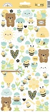 Crafts Doodlebug Icon Stickers Bee Happy Bears Honey Hives Sun Clouds Flowers