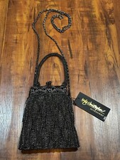 Vintage Inge Christopher Black with Gold Beaded Shoulder Purse Evening Bag - New