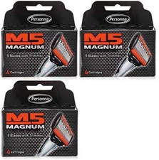 Personna M5 Magnum Razor Refill Blades with Trimmer, 4 Cartridges (3 Pack)