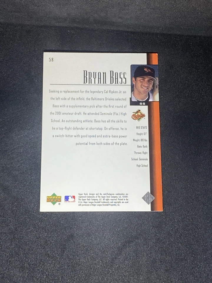 Bryan Bass 2001 Upper Deck Prospect Premieres #58 Baltimore Orioles Signed Card - Image 3 of 3