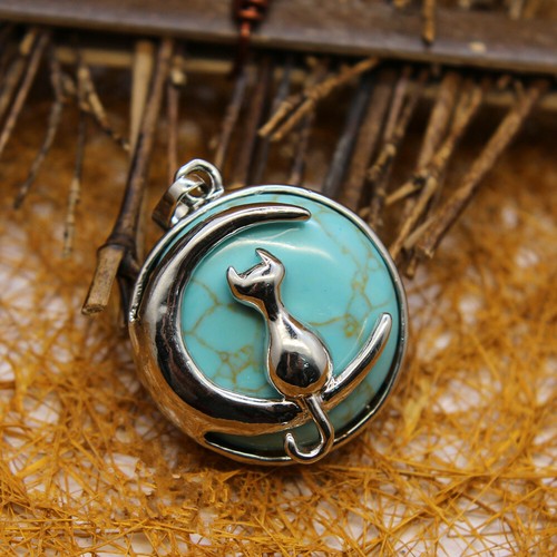Wholesale 12pcs Mixed Natural Stone Moon Cat Pendant Necklace Jewelry Making - Picture 3 of 12