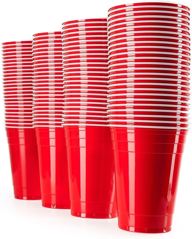Tazas Desechables Fiesta Americana 16oz Beer Pong Tazas Reutilizables Rojo 1 Color 50 PIEZAS Foto 3 de 4