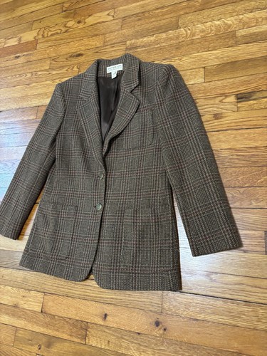 Jones New York Country Womens Blazer Jacket Sz 8 Brown Plaid Tweed Wool Vintage - 第 2/7 張圖片