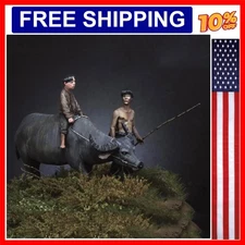 1/35 Scale Resin Figure Model Kit Vietnam Shepherd 2 People and Cattle GK Mic...