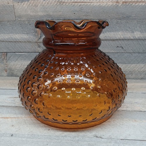 Vintage Amber Glass Hobnail Lamp Shade Ruffle Top Large Oil Lamp