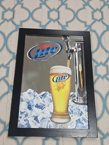 VINTAGE MILLER LITE BEER MIRROR  WALL SIGN 20" x 14"