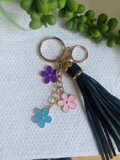 Keychain with Tassel and Colorful Flower Charms