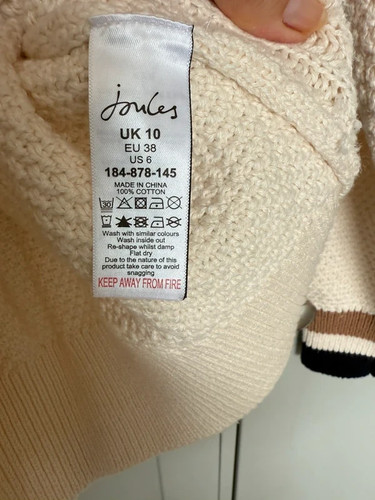 Maglione Joules donna panna maglia a cavi stile cricket taglia 10 nuovo senza etichette - Foto 3 di 4