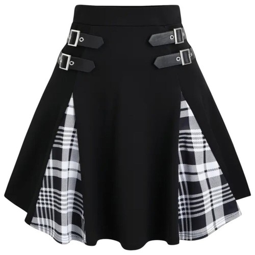 Plus Size Gothic Plaid Mini Skirt 4XL (US 20) | High Waist A-Line | Black White