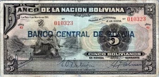 Bolivia 5 Bolivianos 1929 Pick# 113 F-VF 