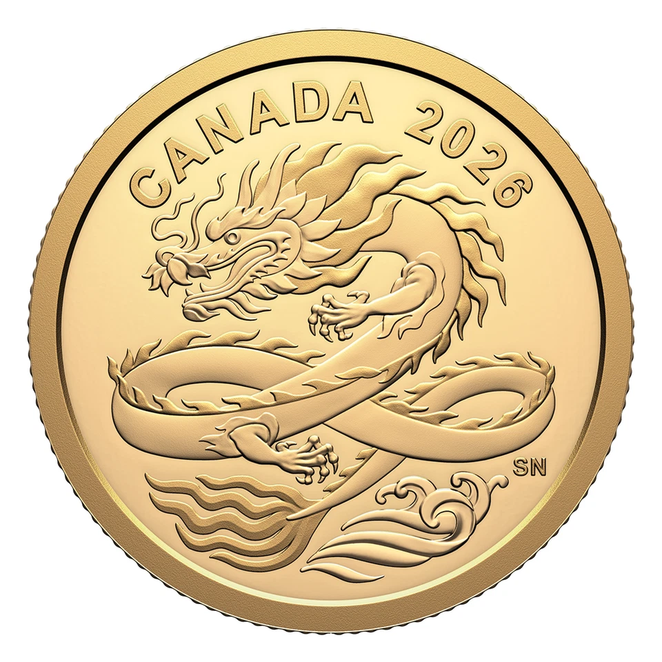 LUCKY DRAGON 2026 CANADA 1/20oz .9999 Pure 24k Gold Proof $8 Coin - Image 2 of 4