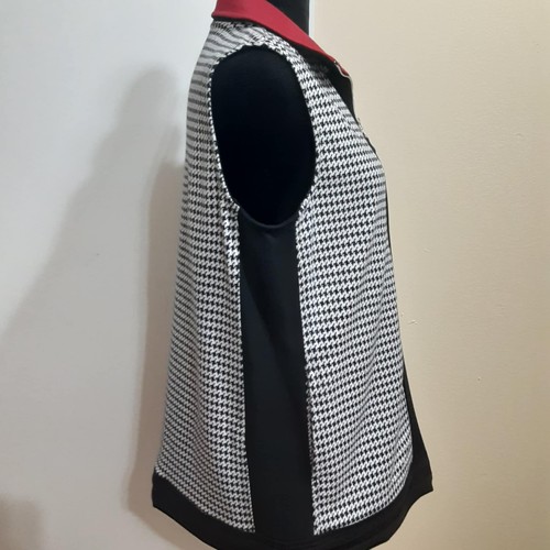 Allison Daley Women's Small Houndstooth black white red full zip vest - Picture 3 of 8