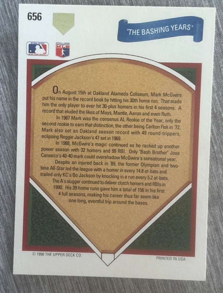 1991 Upper Deck - Mark McGwire #656 - Image 4 of 4