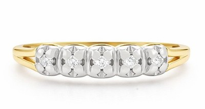GENUINE DIAMOND RING 10K YELLOW GOLD - New With Tag - MADE IN USA