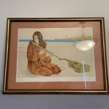 Romano Parmeggiani / LITHO/FLUTE PLAYER/LMTD EDITION/AUTHENTIC  25”x19” Framed