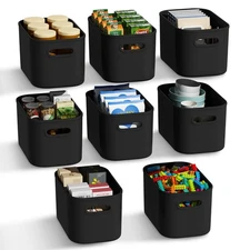 8 Pack Black Storage Bins for Shelves, Plastic Storage Containers for Organiz...