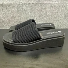 CUSHIONAIRE Pim Slide Sandals Womens 9M Black Weave Stretch Knit Platform Flats
