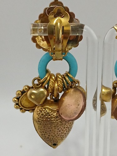ZOE COSTE FRANZÖSISCHER DESIGNER SELTENE GOLDFARBENE BLAUE STEINE BAUMELN CHARMS CLIP OHRRINGE - Bild 7 von 14