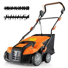 16-Inch Electric Dethatcher & Scarifier 15A 2-In-1 Lawn Dethatcher