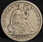 1853 United States Seated Liberty Half Dollar 50C Silver Coin