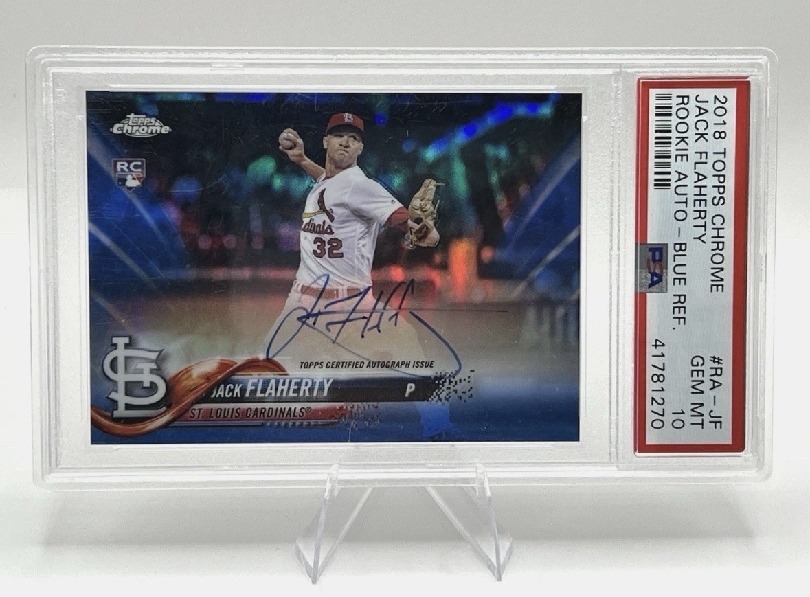 2018 Topps Chrome Jack Flaherty Rookie Auto Blue Refractor PSA 10 #RA-JF /150