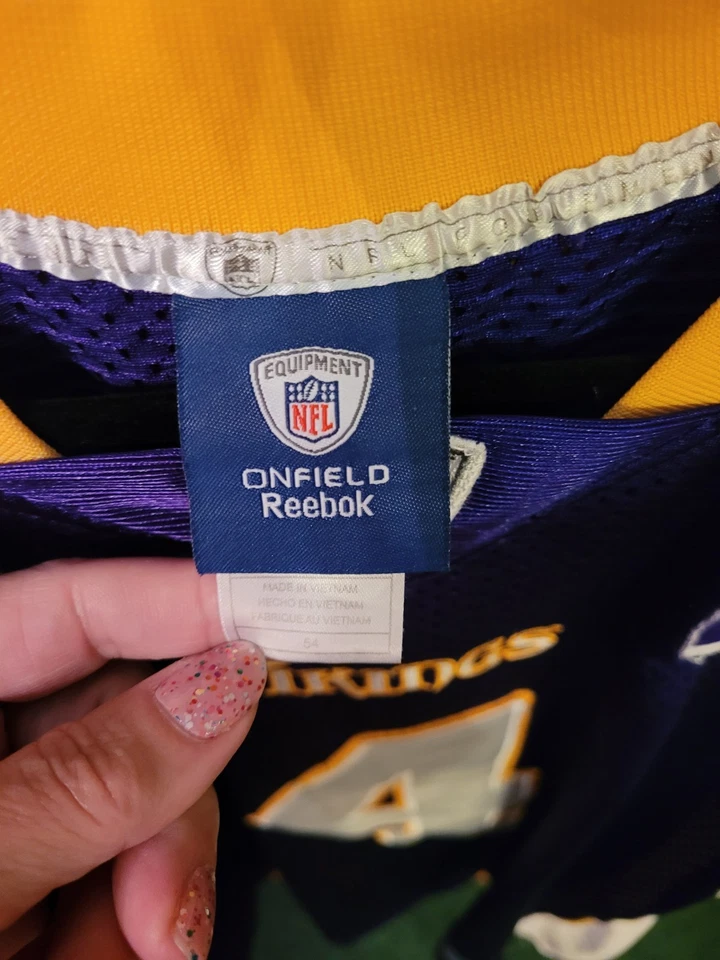 Camiseta Brett Favre #4 Minnesota Vikings para hombre NFL con parche de capitán talla 54 Reebok Foto 4 de 4