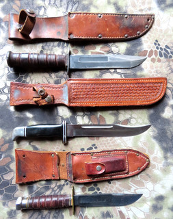 Buck Knife Marbles Gladstone & Camillus Lot of 3 Fixed Blade Knives w/Scabards