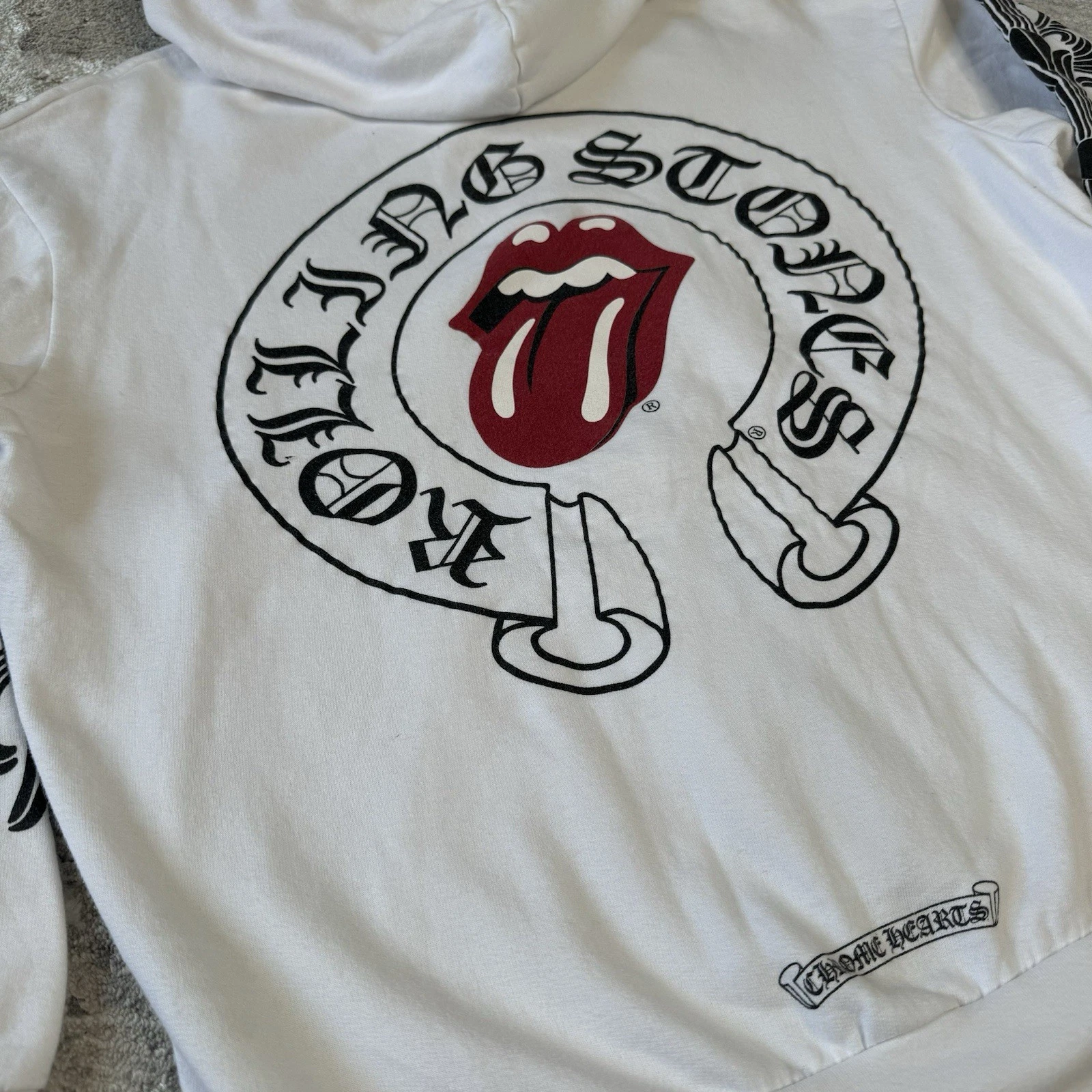 Felpa con cappuccio e zip a ferro di cavallo floreale Chrome Hearts Rolling Stones