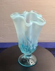 Fenton Glass Blue Opalescent  Lily of the Valley Pattern Hankerchief Vase